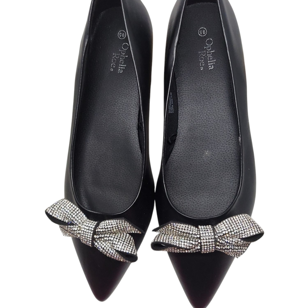 Ophelia & Roe Black Ballet Flats with Bow Accent Women's Size 9 1/2